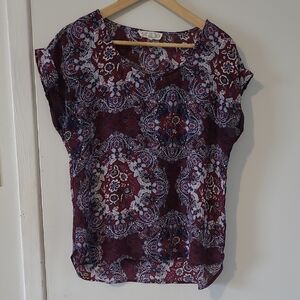Pink Rose Burgundy and White Paisley Blouse